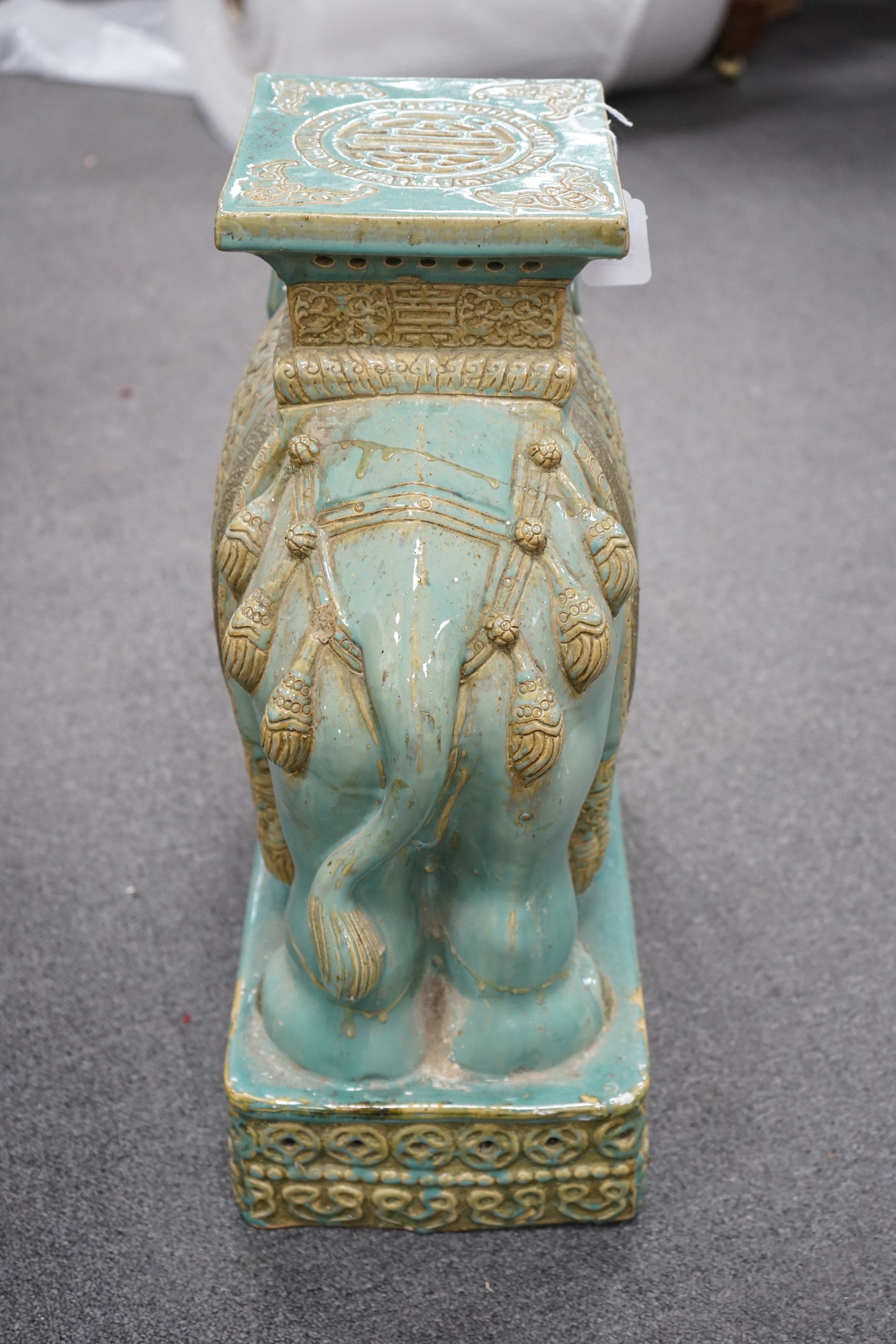 A Chinese tin glazed elephant seat, height 55cm Height 55 cm a.f